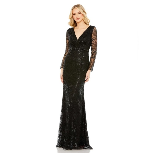 Mac Duggal 68016 NWOT EMBELLISHED WRAP OVER LONG SLEEVE GOWN - Picture 1 of 6